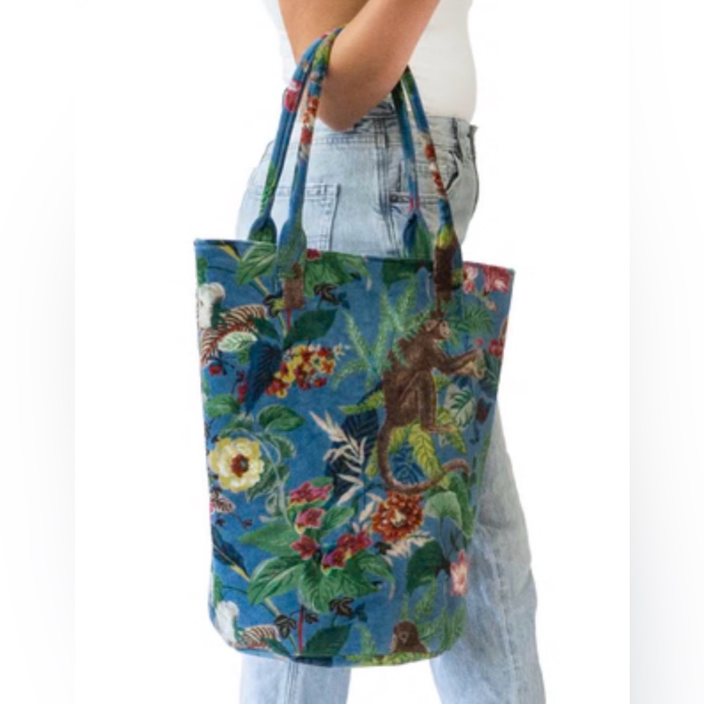 RANDI + WILL Velvet Tote, Monkey‎ Blue Medium